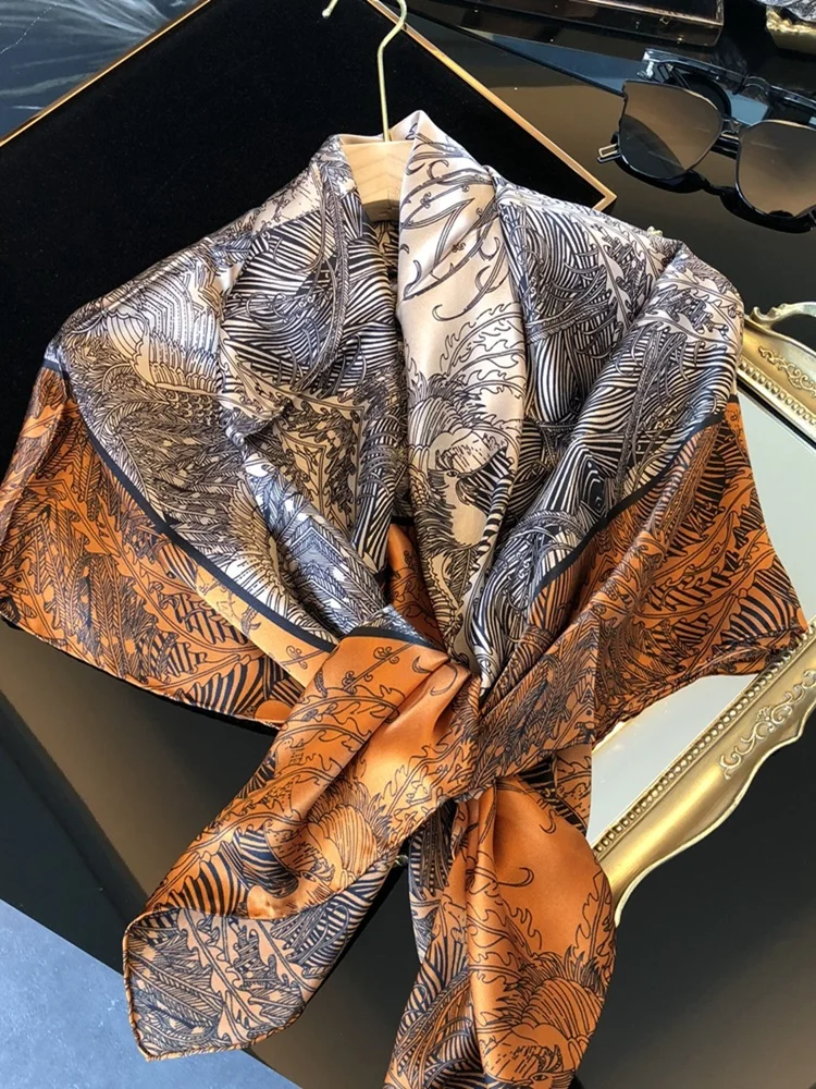 Шарф с очаровательным принтом из 100% натурального шелка шейный платок шаль Мягкий