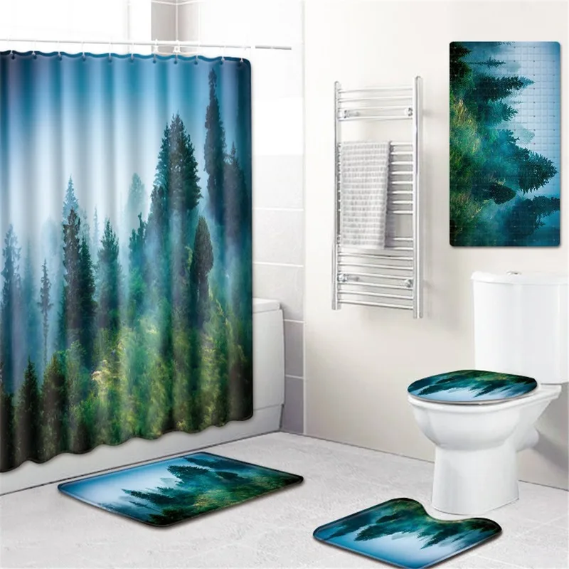 

Bathroom Shower Curtain PVC Floor Mat Toilet Cover Mat Non-Slip Bath Mat Five-Piece Carpet round bathroom rug shower mat
