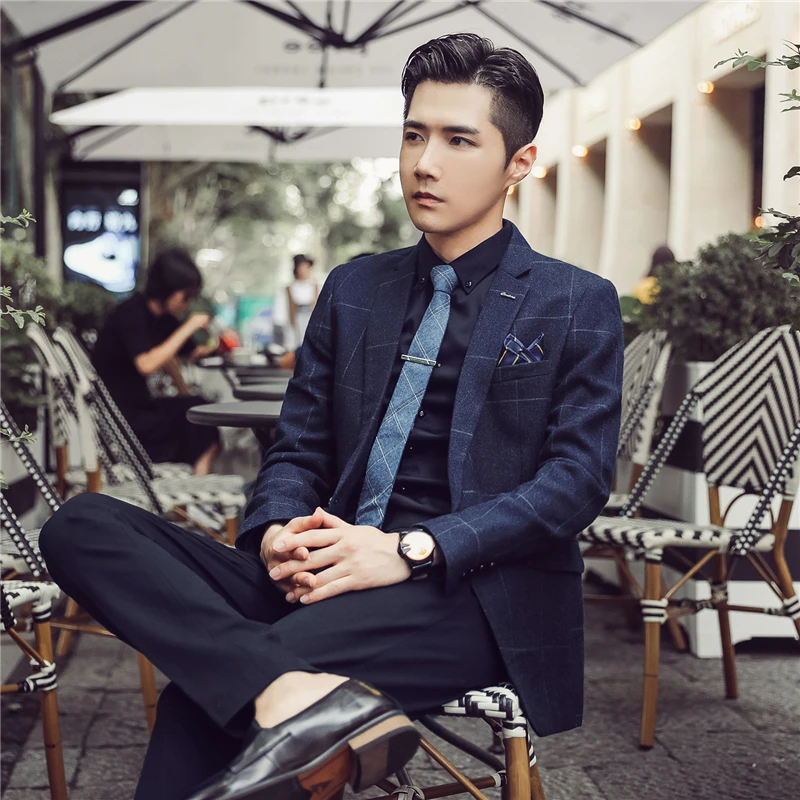 Мужской приталенный пиджак повседневный в британском стиле корейская мода