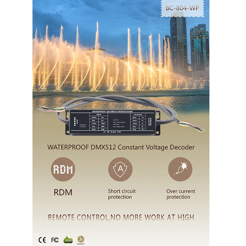 

Bincolor Waterproof DMX512 Decoder DC 12V 24V 5A*4CH LDMX512/1990 to PWM signal LED strip light Controller for lamp tape