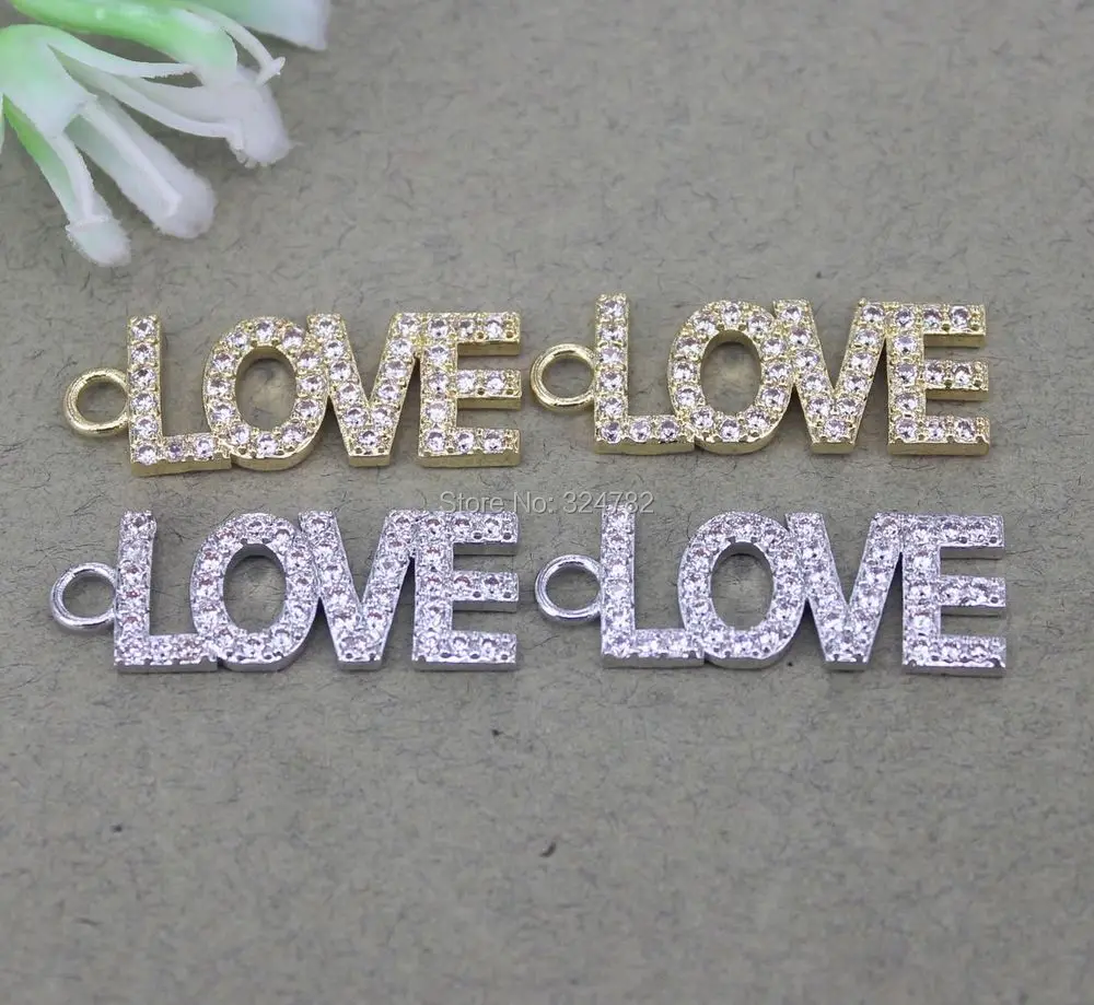10 шт. металлические медные микрозакрепки белые CZ подвески с надписью LOVE для
