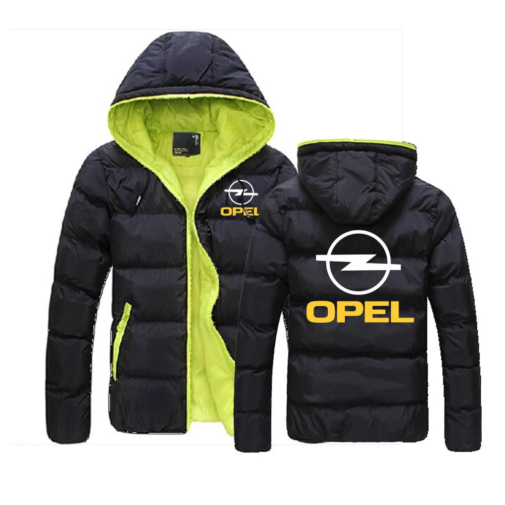 

2021 New Autumn Winter Mens OPEL Logo Customize Down Warm Jacket Male Sportwear Zipper Coat Fashion Hoodies Casual Coats