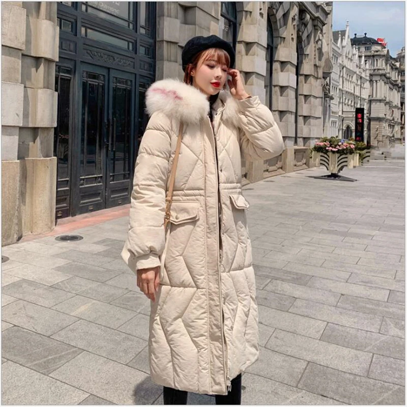 

2019 Fashion Women Winter Jacket Oversized With Fur Hooded Female Winter Parka Long Warm Thicken Women coats 260