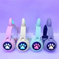 new product b30 cute girl wireless bluetooth cat ear cat claw headset with mic led light effect support tf card