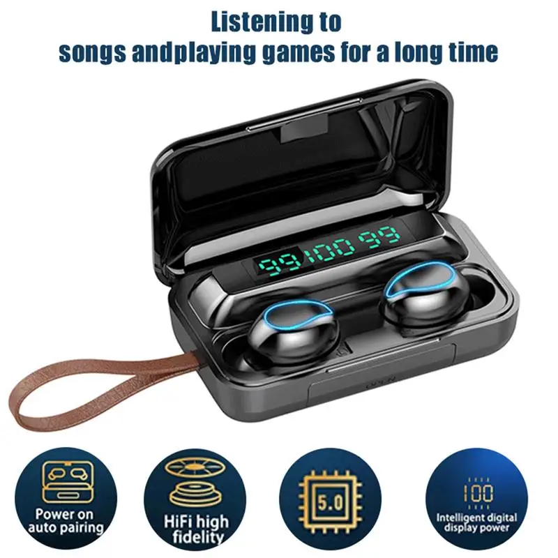 

Bluetooth 5.0 Wireless Earbuds In-ear Headphones with LED Display Charging Case with Rope TWS Hi-Fi Stereo Sound Earphones