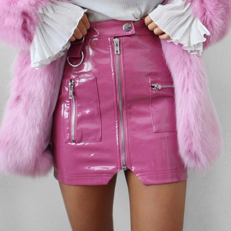 Короткая черная женская из искусственной кожи юбка Корейская Сексуальная