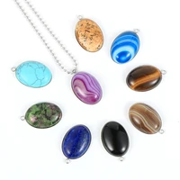 natural gem stone pendant necklace for men women oval onyx lapis lazuli pink crystal pendants 18 neck chain fashion jewelry