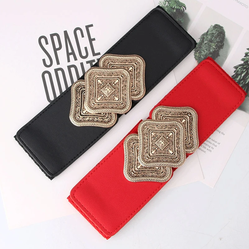 

Elestic Nylon Women Wide Belt Luxury Metal Buckle White Brown Black Ladies Waist Belt Dress Female Waistband Wedding