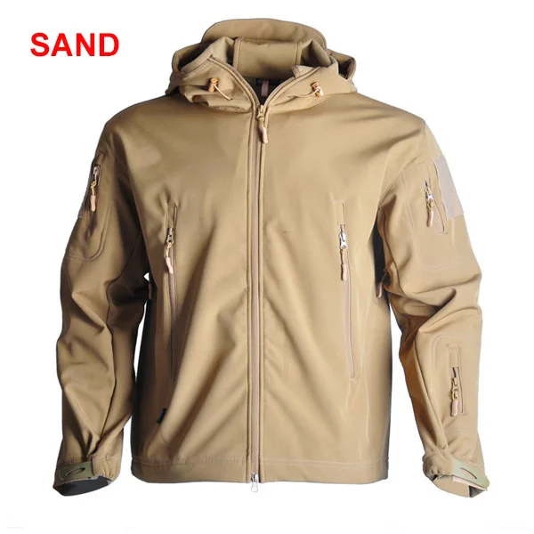 Sand Men Outdoor TAD Jacket Waterproof Tactical Softshell Hooded Jacket Black Green Men Outdoor Jacket Waterproof TAD Coat Shark Skin - Цвет: Sand