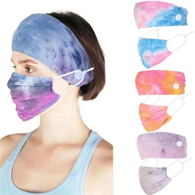 Фото 2020 модная повязка на голову с пуговицами 2 шт./компл. маской для лица принтом