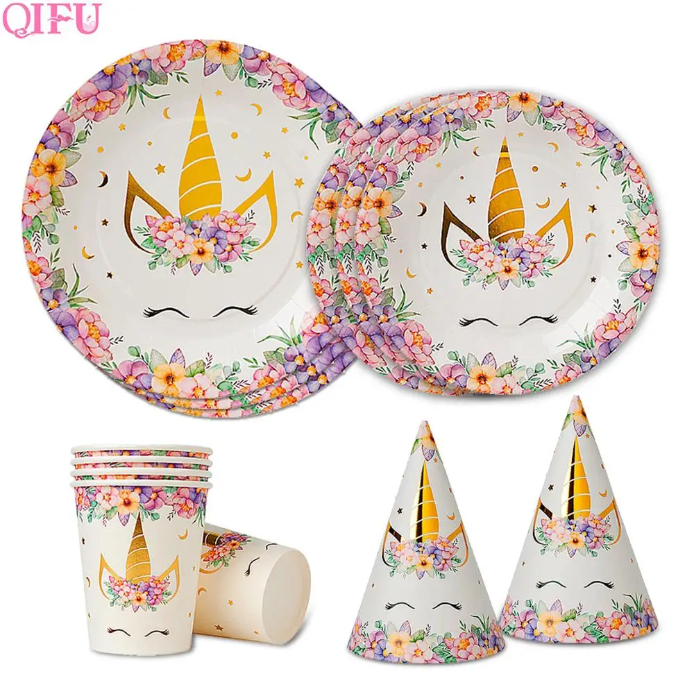

QIFU Unicorn Birthday Party Happy Birthday Party Decorations Kids Baby Shower Unicornio Party Unicorn Plate Cup Balloon Supplies