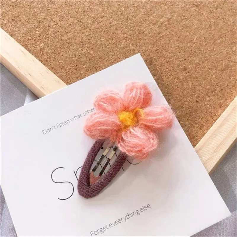 drop pink M MISM, 2 шт., Хит, корейский стиль, Осень-зима, шерсть, вязаный крючком, сладкий цветок, заколка для волос, BB зажим для девушек, женщин, милые заколки, аксессуары для волос - Цвет: drop pink