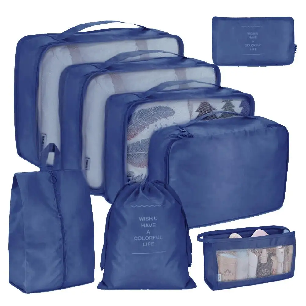 Blue Дорожная сумка, чемодан, упаковка, кубики, органайзер, 8 шт./компл., сумки для хранения багажа, для одежды, косметическая обувь, дорожные органайзеры, сумки - Цвет: Blue