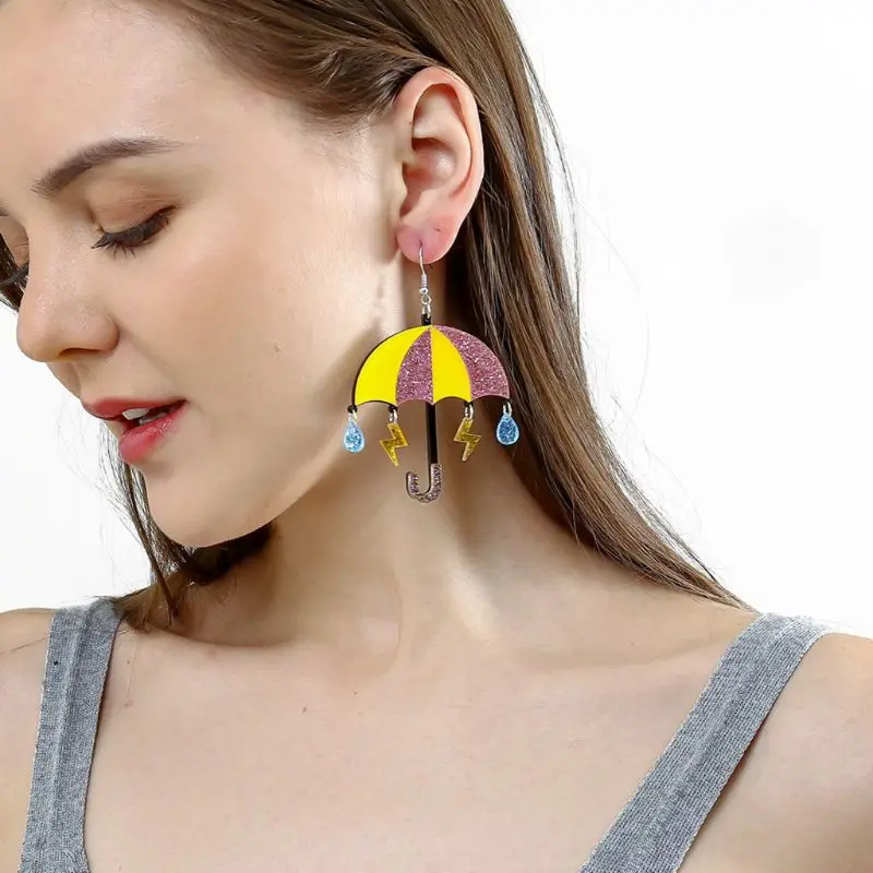 

Funny Cute Acrylic Rainbow Umbrella Drop Dangle Earrings Parachute Earrings Fashion Jewelry For Women E56A