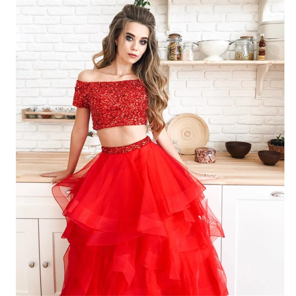 Платье для выпускного YUNUO из двух частей ТРАПЕЦИЕВИДНОЕ элегантное вечернее