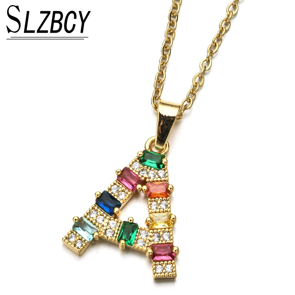 Роскошные красочные AAA циркон английская буква кулон ожерелья для женщин Золотой