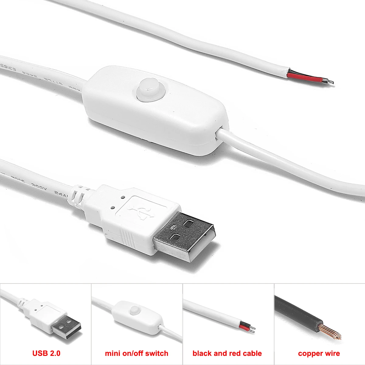 1 м 5 2 Контактный USB разъем Медные провода с переключателем вкл/выкл DIY удлинитель