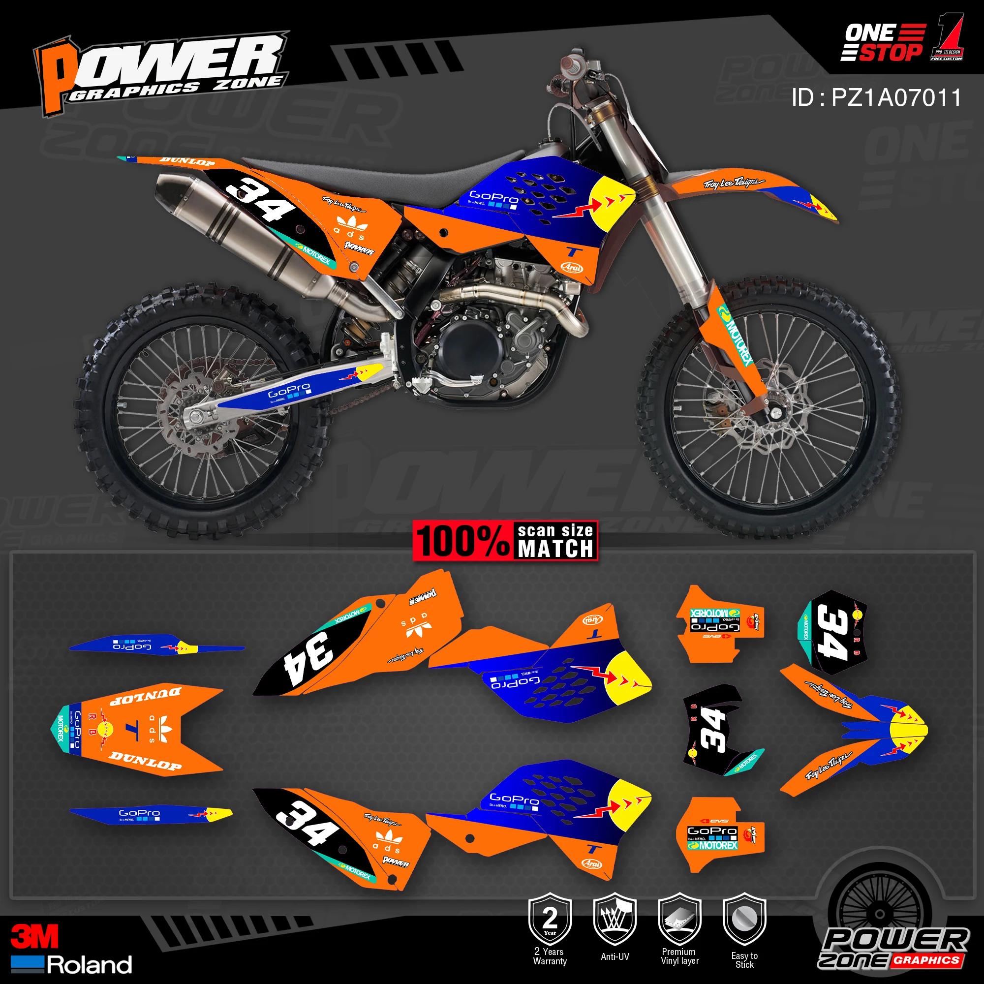 PowerZone Custom Team Graphics деколи для фона 3 м Набор наклеек KTM SX SXF MX 07-10 EXC XCW Enduro 08-11 125 до 500cc 11