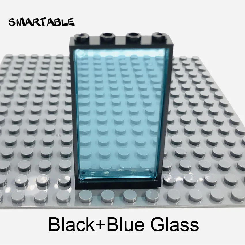 Black with blue glas Умная оконная дверная рама 1x4x6 строительные блоки MOC части со стеклянными игрушками для детей дом совместим все бренды город 20 шт./лот - Цвет: Black with blue glas