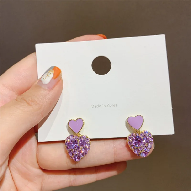 Crystal Heart Shaped Square Shiny Rhinestones Drop Earrings For Women Girls Party Gift Trendy Wedding Dangle Jewelry |