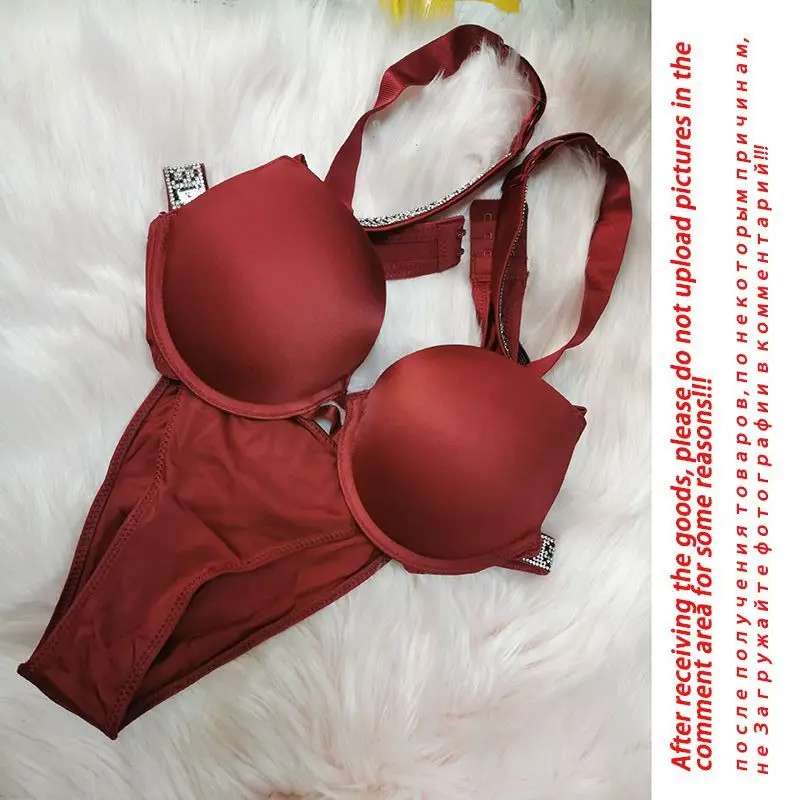

hot Secrets For Sexy Women Rhinestone Letter Lingerie Bikini Thong Underwear Women's Panties Adjustable Pustable Push Up Bra Set