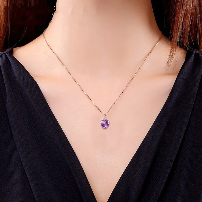 Женское ожерелье с подвеской в виде сердца Double Fair фиолетовое розовое золото