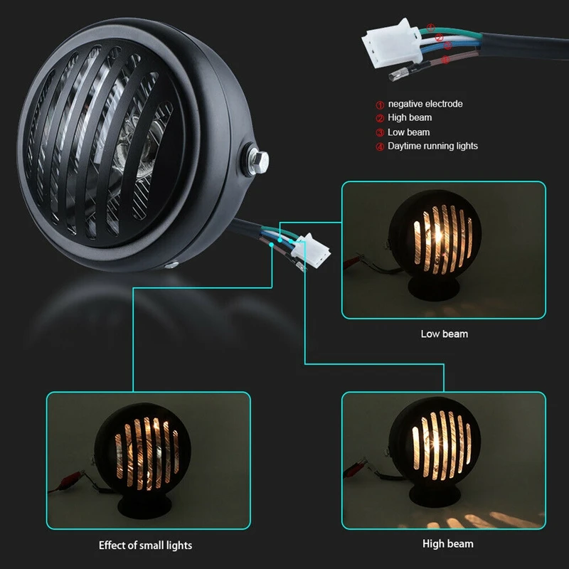 

6.5Inch Retro Motorcycle Headlight Lamp Hi-Lo Beam for Bobber Cafe Racer