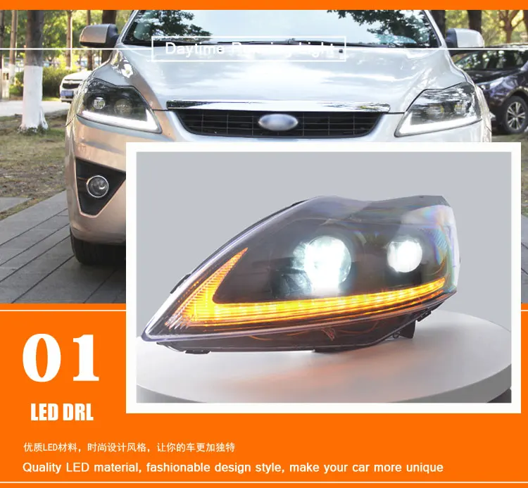 2 шт. автомобильный стиль светодиодный фары для Ford Focus 2009-2013 для фокусировки Головной фонарь светодиодный DRL Объектив двойной луч H7 HID Xenon bi xenon объектив
