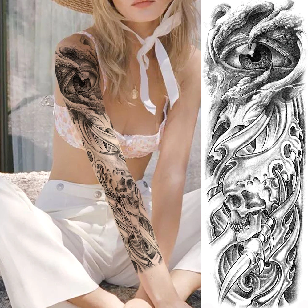 

Временные татуировки для мужчин и женщин, реалистичные татуировки в виде черепа, розы, боди-арт, 3D водостойкие поддельные татуировки
