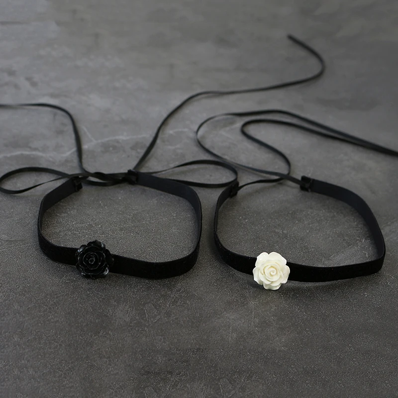

Non-buckle Hypoallergenic Dark Necklace Black Camellia Lace Bowknot Clavicle Chain Neckband Choerk Bandage Collar