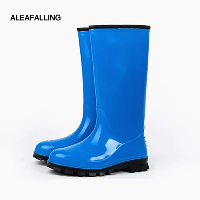 

Сапоги Aleafalling женские резиновые, однотонные водонепроницаемые высокие сапоги, на плоской подошве, синие, EW001