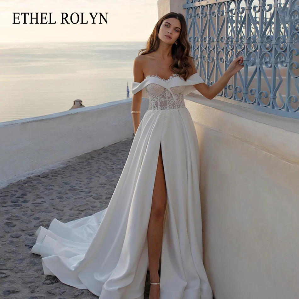 

Женское атласное платье It's yiiya, белое платье трапециевидной формы с открытыми плечами и разрезом на лето 2023