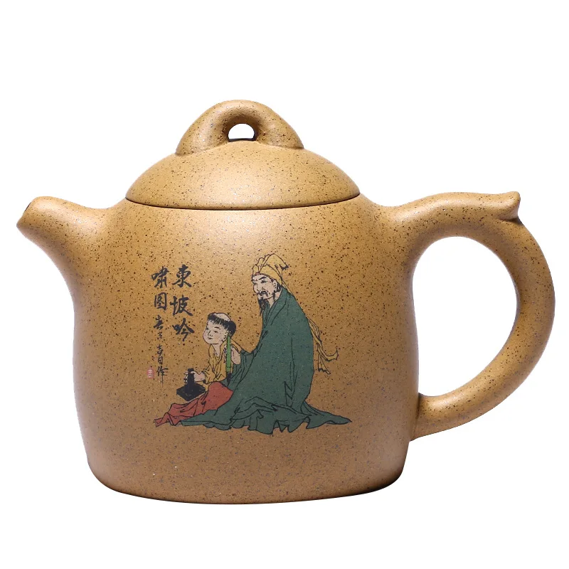

Yixing Zisha pot raw ore sesame section mud hand painted Qin Quan pot gift