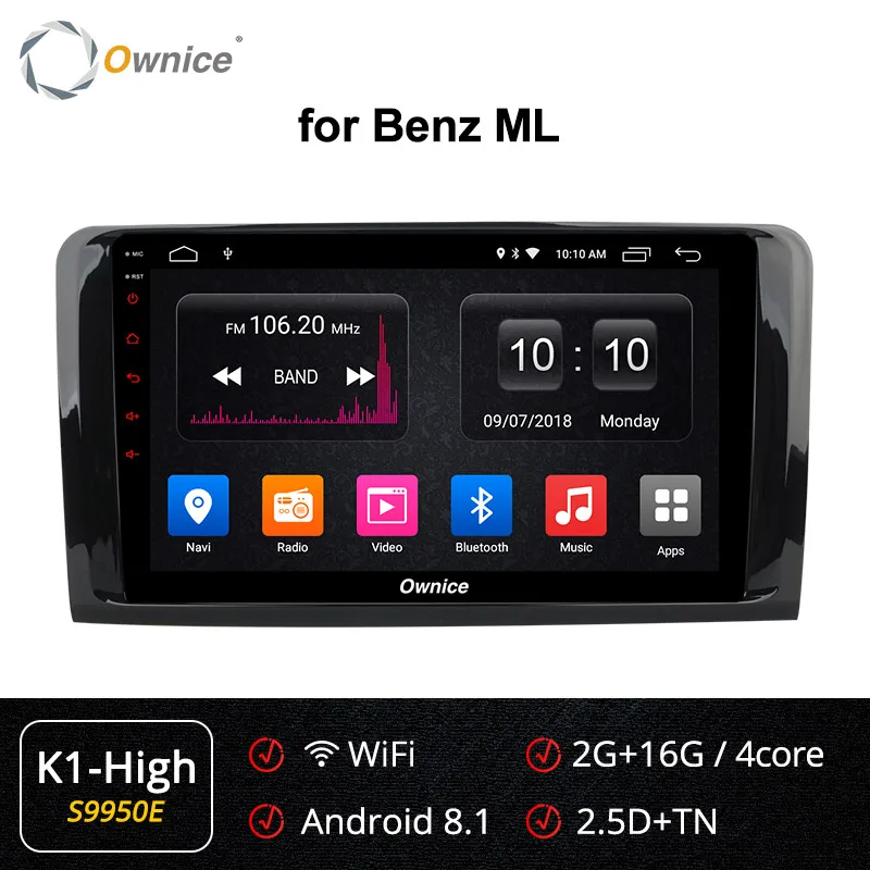 S9950 K1-High Ownice k3 k5 k6 Android 9,0 8 ядерный Автомобильный плеер для Mercedes Benz GL ML CLASS W164 ML350 ML500 X164 GL320 gps радио 4G DSP SPDIF - Цвет: S9950 K1-High