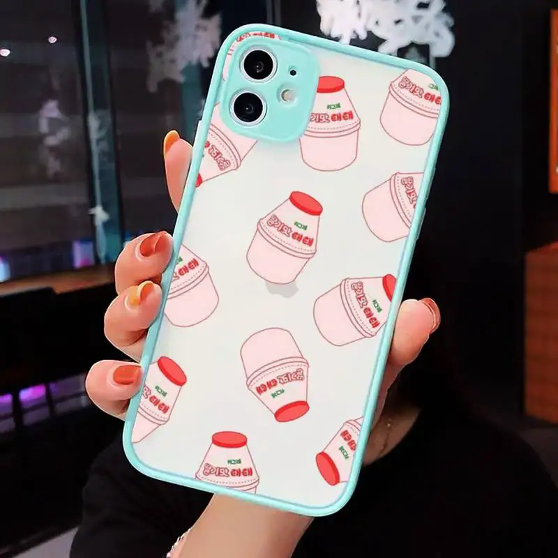 

Cartoon fruit strawberry cherry Phone Case For iPhone 12 11 Mini Pro XR XS Max 7 8 Plus X Matte transparent blue Back Cover