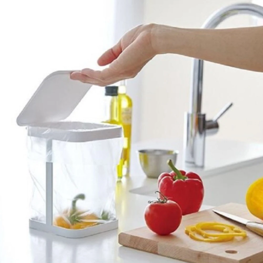 

High-quality&Durable Creative Home Kitchen Living Room Desktop Flip Trash Can Iron Storage Bucket Practical Garbage Bag Holder