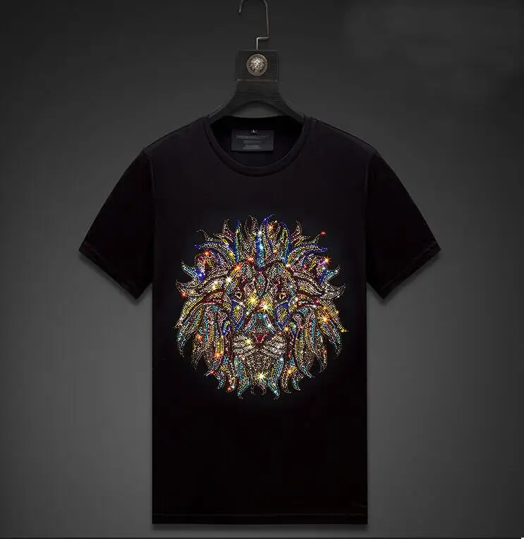 Футболка BORUNKE мужская летняя брендовая тенниска с алмазным камнем лидер продаж