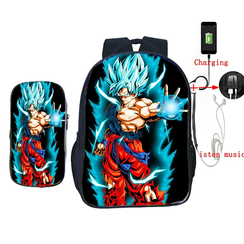 16 2 шт./компл. школьные сумки с пеналом аниме Dragon Ball Z рюкзак Гоку печать usb зарядка дорожные сумки для подростков - Цвет: 16
