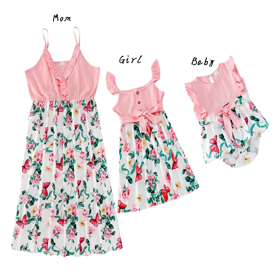 

Family Set Tank Mother Daughter Matching Dresses Flower Mom Mum Baby Mommy and Me Clothes Fashion Women Girls Cotton Dress