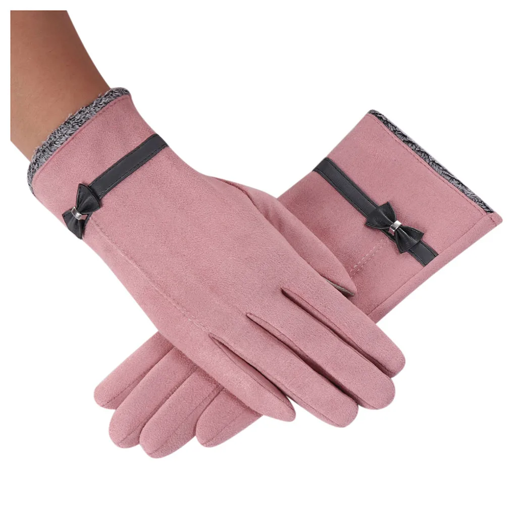 Элегантные женские зимние перчатки с теплым бантом теплые флисовые утепленные