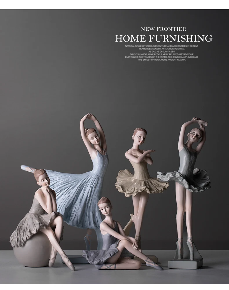 Cartoon Miniature Figurines Home Decor Cute Retro RefinedSimulation Resin Elegant Ballerina Decoration Living Room Ornament