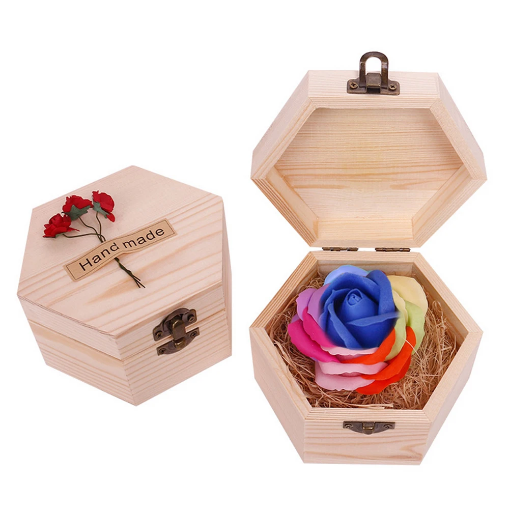 Разноцветное Радужное мыло цветок розы с деревянной шестиугольной формой