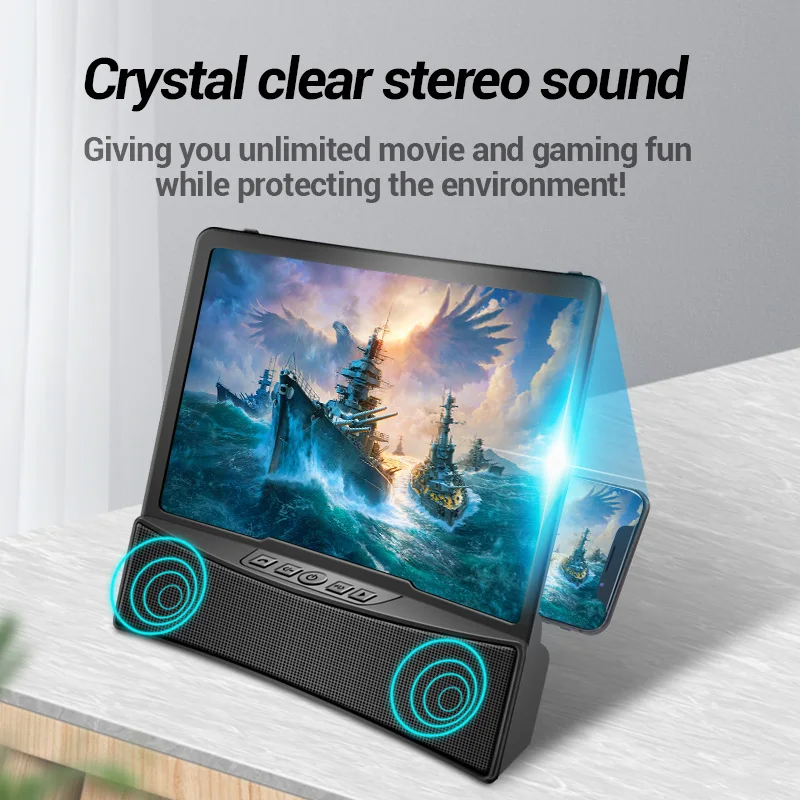 mobile phone screen magnifier with bluetooth stereo speaker 10 inch 3d hd video smartphone amplifier desk holder anti radiation free global shipping