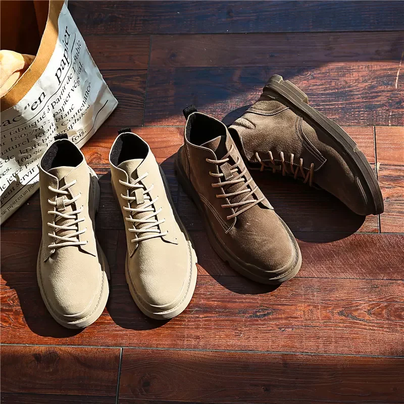 Мужские ковбойские ботинки бежевые кожаные повседневные Ботинки Martin на