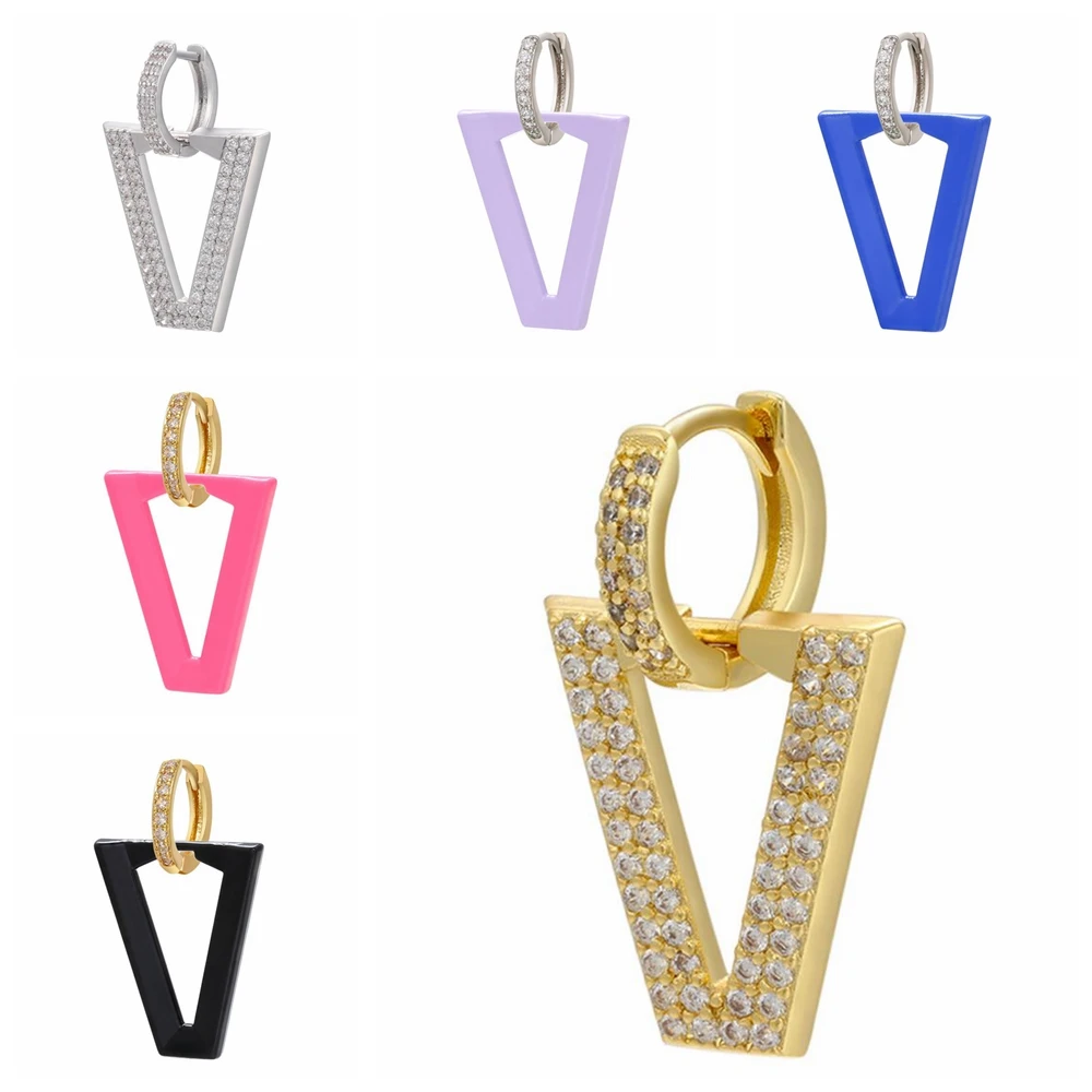 

Engagement Dangle Earrings Cubic Zirconia Triangle Pendant CZ Ear Piercing