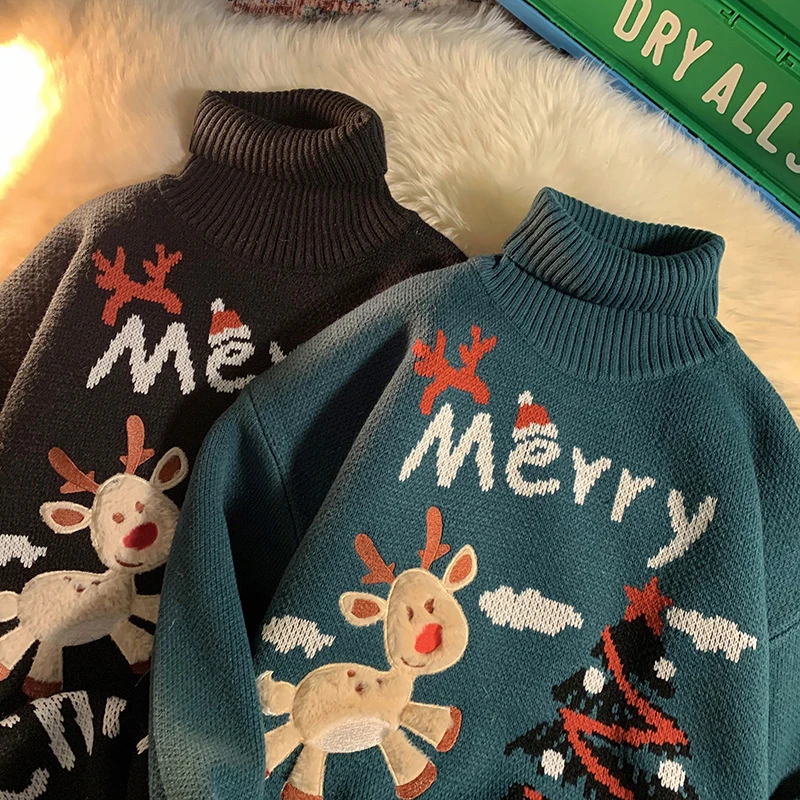 

2021 autumn and winter new Christmas theme Korean version of the lazy style wild all-match couple sweater knitwear outer wear