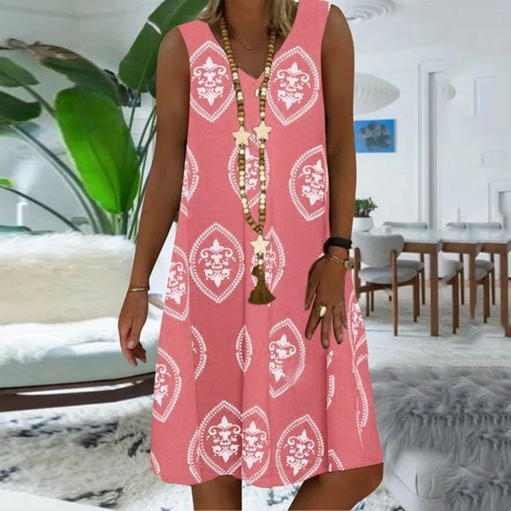 

Women's Summer Dress Regular Bohemian V-neck Harajuku Sleeveless Boho Long Dresses For Women Casual Female Clothing