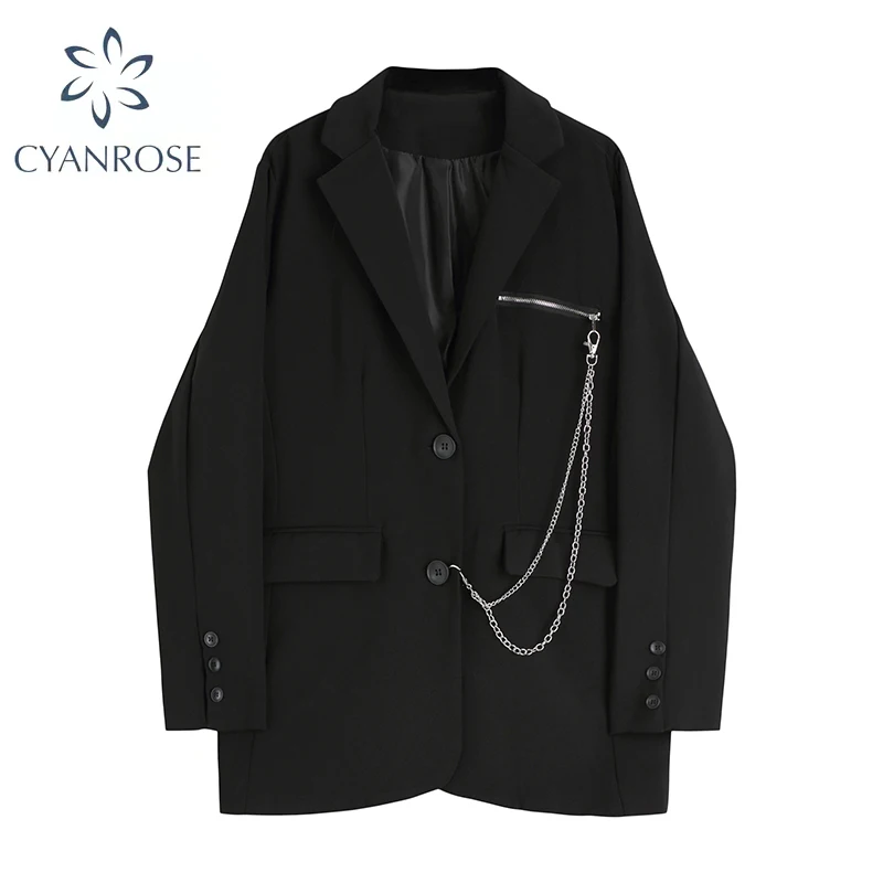 Женский двубортный блейзер с карманами повседневный однотонный в готическом