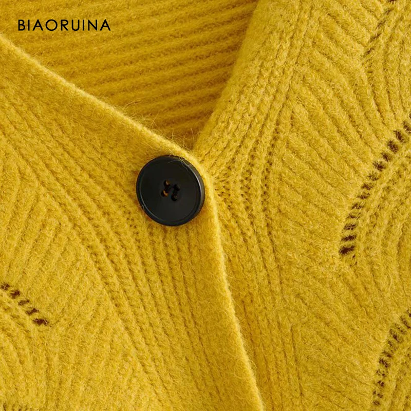 BIAORUINA 4 цвета Для женщин корейский стиль с v-образным вырезом открытые жаккардовые Однобортный свободные вязаные кофточки с рисунком в виде тянущийся свитер