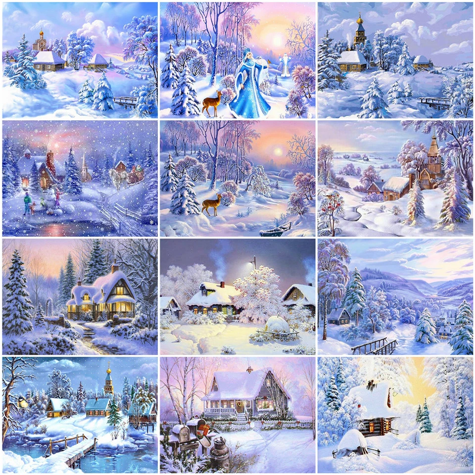 AZQSD Краски Раскраска по номерам холст ing Наборы зимнего пейзажа DIY Хо акриловые